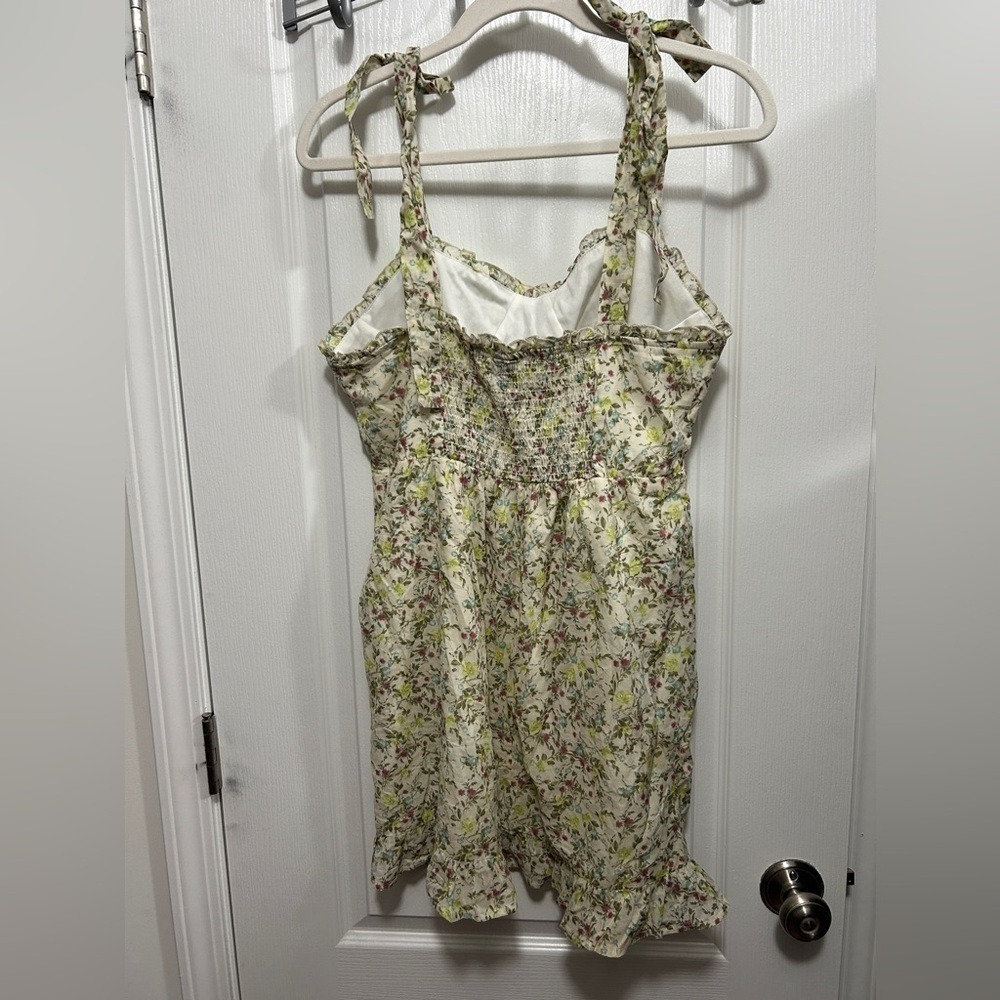 Wild Fable Mini Dress Womens L Large Cream Floral Bow Tie Sleeve Cottagecore NWT - Picture 2 of 16